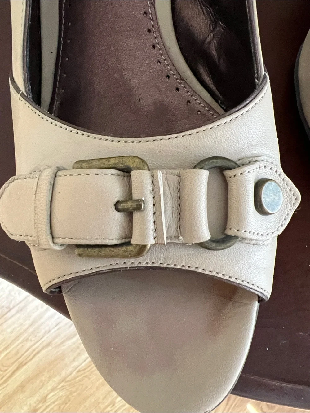 Naturalizer - Beige Open-Toe Slingback Heels with Buckle Accent - 9.5